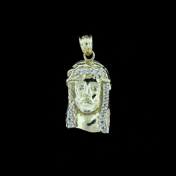 10K Yellow Gold CZ Jesus Head Face Pendant